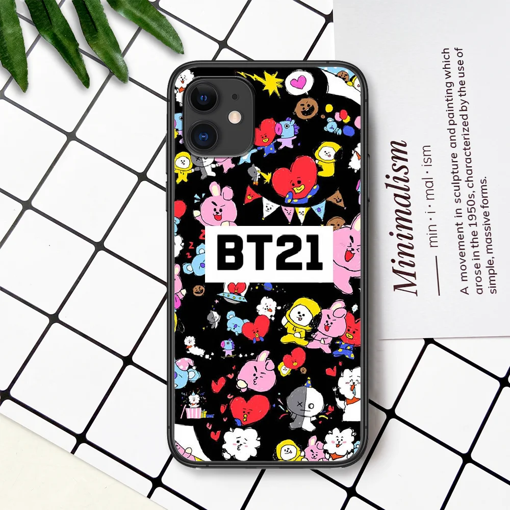 

Cartoon Cute BT21 Phone Case For IPhone 4 4s 5 5S SE 5C 6 6S 7 8 Plus X XS XR 11 12 Mini Pro Max 2020 black Coque Silicone Prime