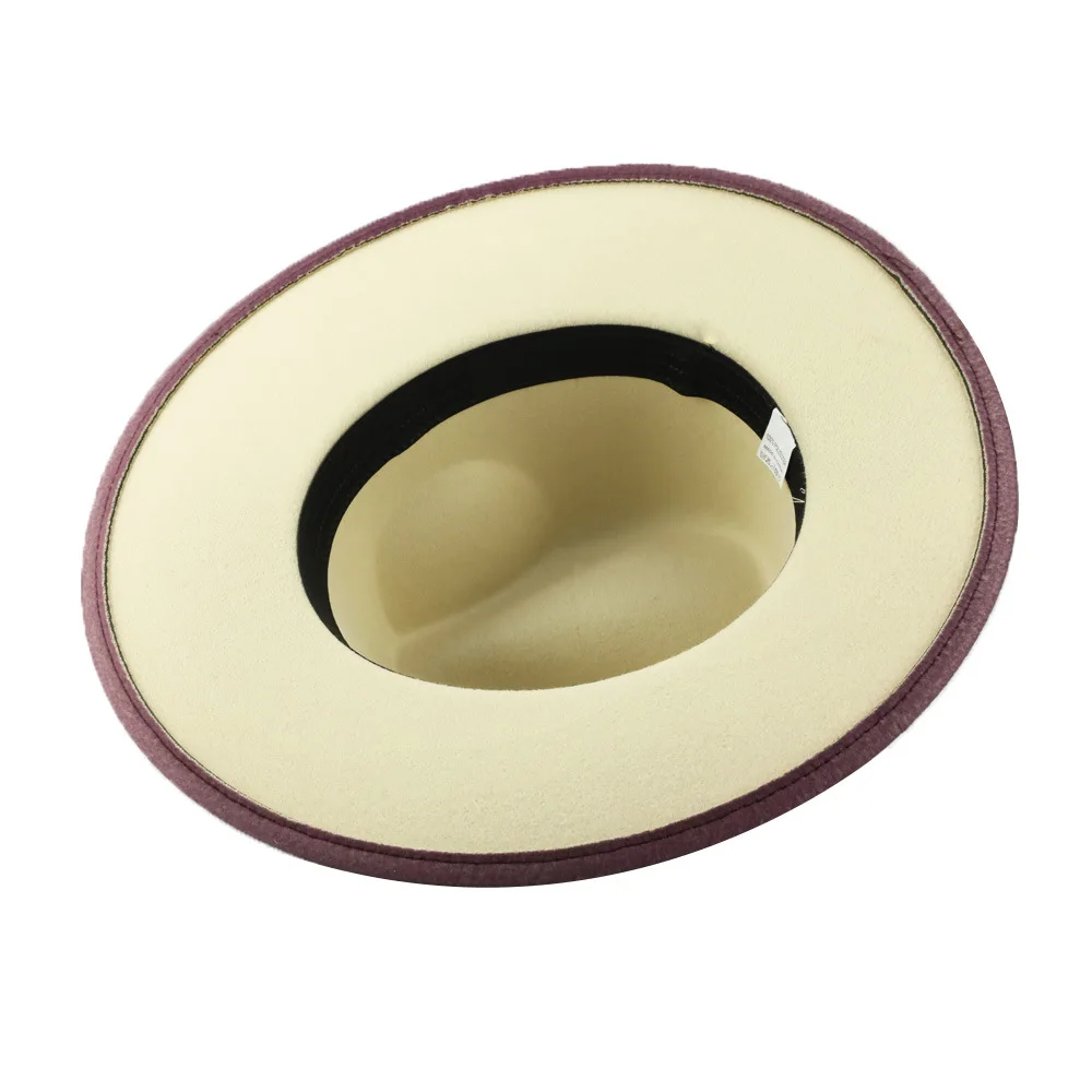 Шерстяная шляпа с большими полями для мужчин и женщин фетровая двухцветная шапка