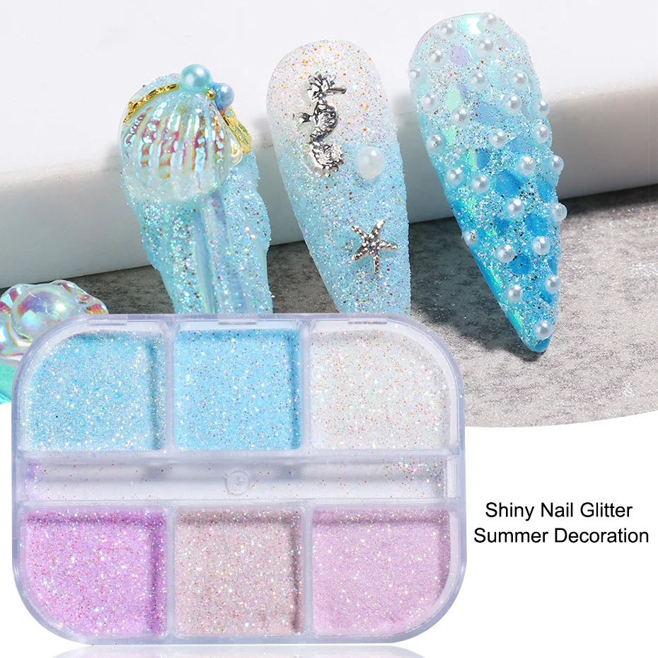 Синий Фиолетовый Блестящий Порошок для ногтей светящийся в темноте летнее