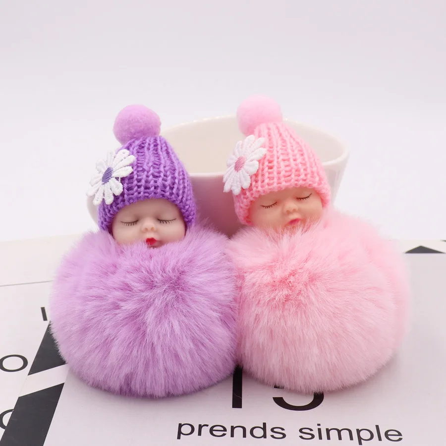 

2021 Cute Sleep Doll Plush Key Buckle Daisy Flower Hair Hat Doll Doll Bag Pendant Car Key Accessories
