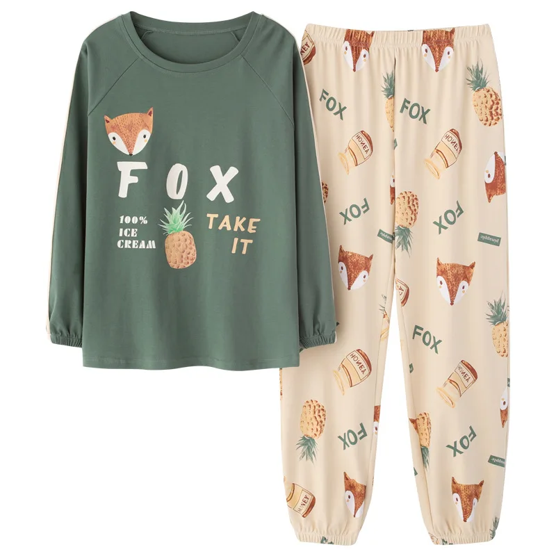 

2020 New Ladies Pijama Mujer Invierno Casual Long-sleeved Cartoon Fox Print 65% Cotton Girl Sleepwear Pijamas De Mujer Invierno