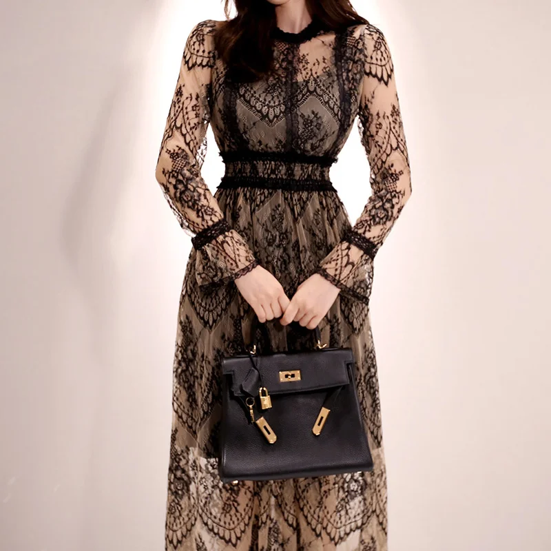 

Женское облегающее платье с длинным рукавом и кружевом, осень 2020