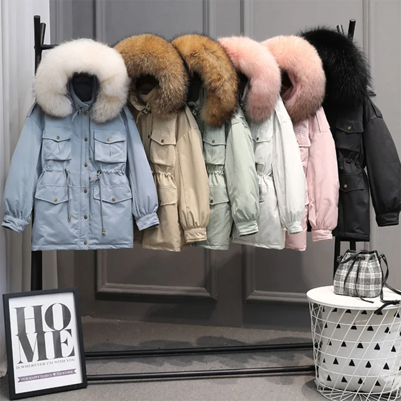 

90% White duck down jacket 2019 New fashion Women Winter Coat Real fur collar Hooded Down Coat Thick Warm Parka Snow Outerwear