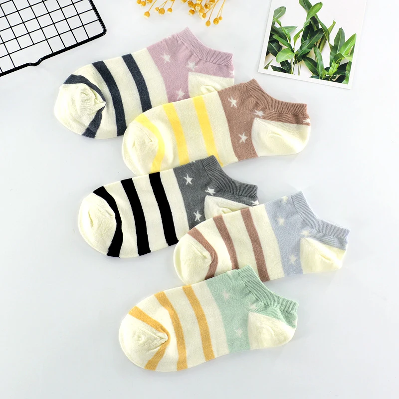Летние женские хлопковые носки 5 пар/лот = 10 шт. модные неглубокие