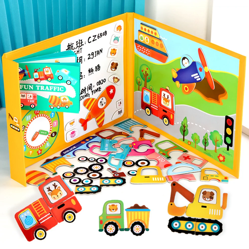 

Wooden Magnetic Puzzle Animal Traffic Vehicle Scenes Game Jigsaw Puzzles Children Baby Early Educational Learning Toys for Kids