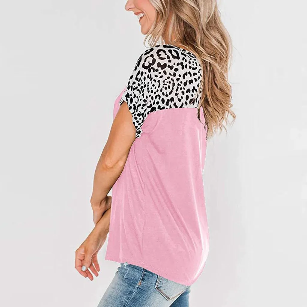 Женская футболка Повседневная с коротким рукавом Элегантная туника леопардовым
