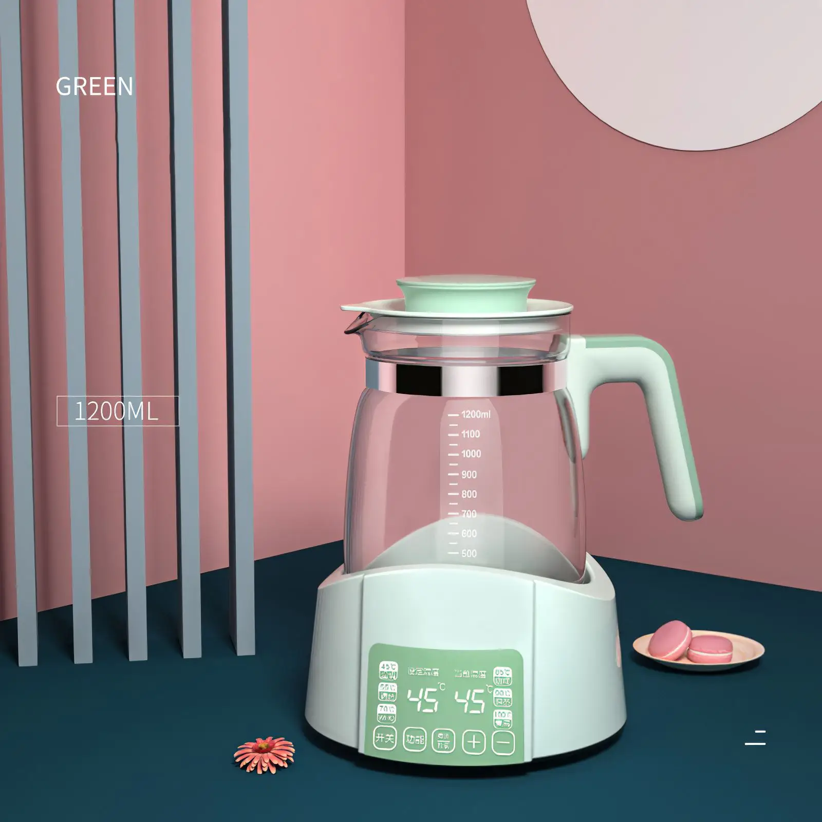 

Automatic Power-Off Protections Teakettle Electric Bottle Milk Water Warmer 1.2L Glass Kettle 220V Constant Heat Multi-Function