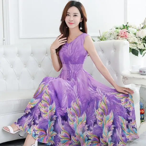 2020 летнее Новое тонкое шифоновое платье с принтом женское богемное длинное без