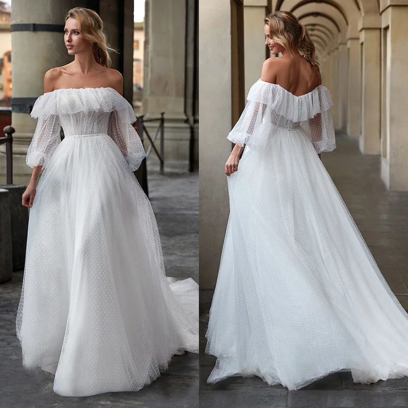 

Hi Shy Bride New simple wedding dress backless sleeveless design chiffon lace bride dresses princess dress plus size tailor-made