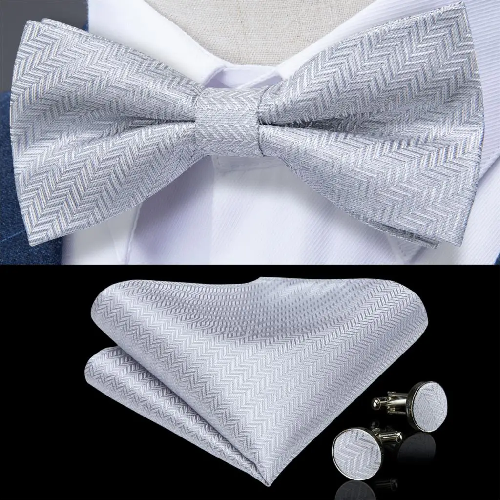 Серебряный однотонный дизайнерский самодельный галстук бабочка для мужчин