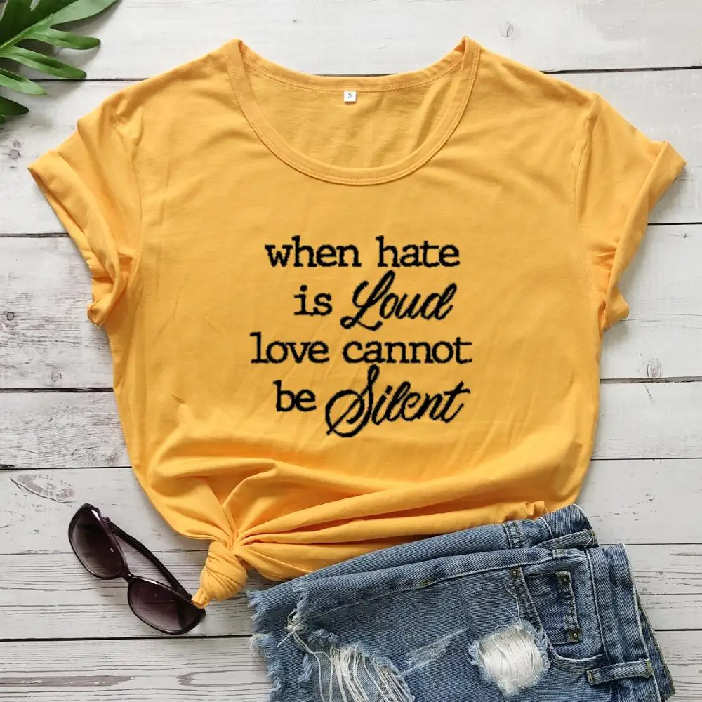 Милая футболка с надписью когда Hate Is Loud Love't Be Silent 100% хлопок повседневная женская