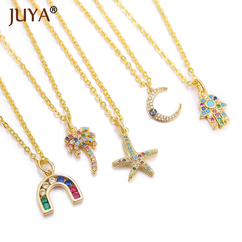 Женские ожерелья с фианитами Juya подвесками в виде радужной Луны морской звезды