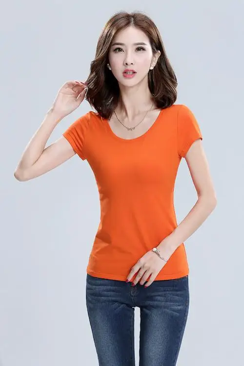 

Fashion Women orange Tops T-shirts Female 2019 Summer