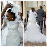 new african scoop neck long sleeves mermaid wedding dresses applique tiered ruffles wedding gowns bride dress wedding dress 2022
