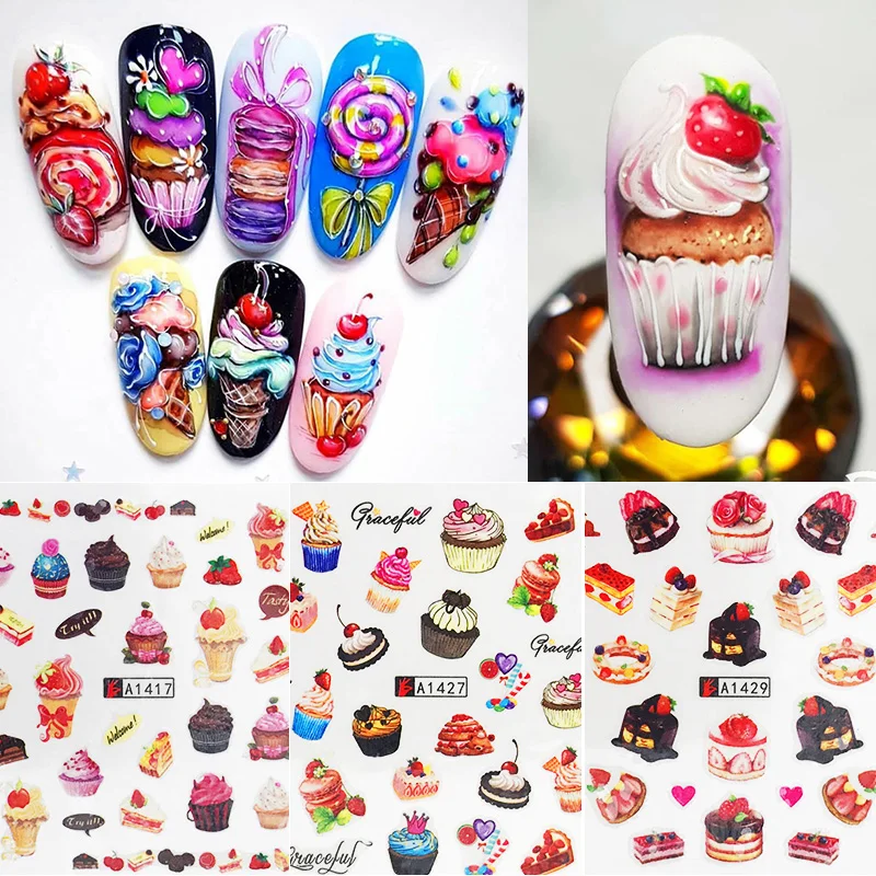 Наклейки для ногтей цветные наклейки переводные слайдер торта тату инструмент