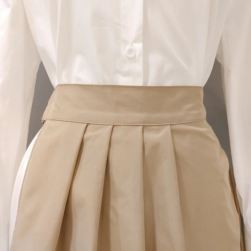 

Korean All-Match Long Sleeve Irregular Shirt Dress+High Waist Pleated Apron 2021 Spring/Autumn Fashion Simple Two-Piece Set
