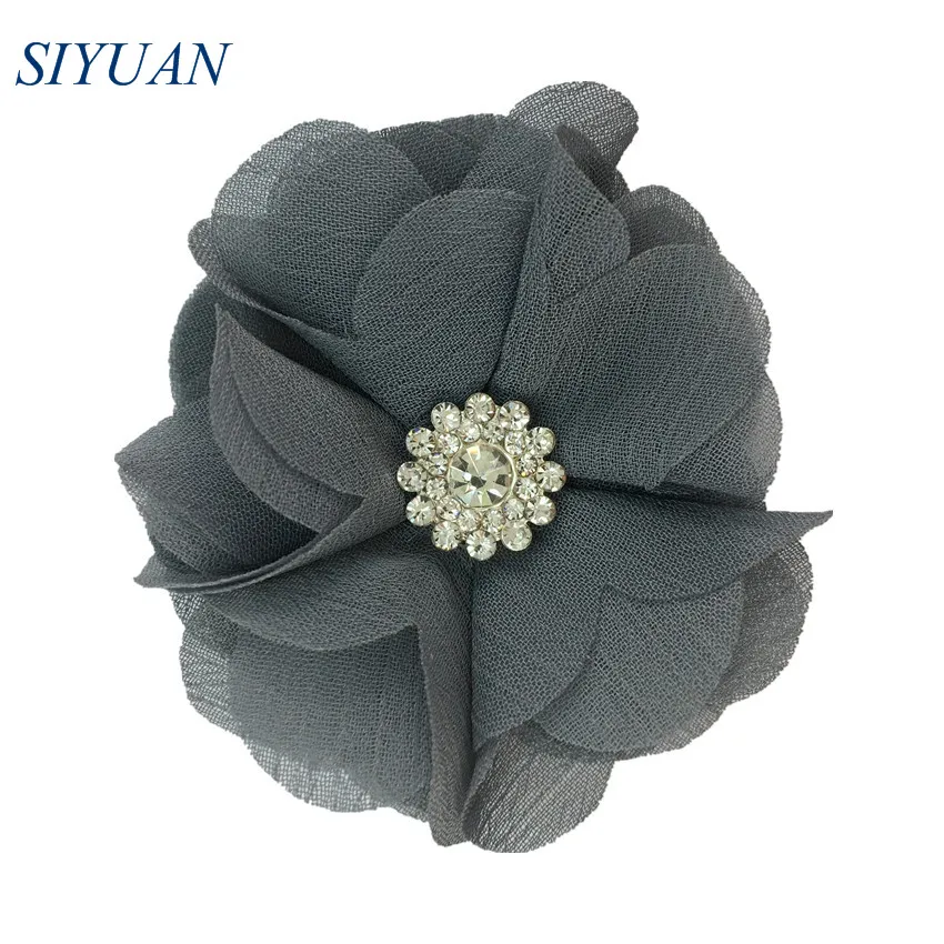 19-gray 120 шт./лот,, 6 см, ткань, шифон, цветы, стразы, на пуговицах, для девушек, на каждый день, головные уборы, свадебные аксессуары TH301 - Цвет: 19-gray