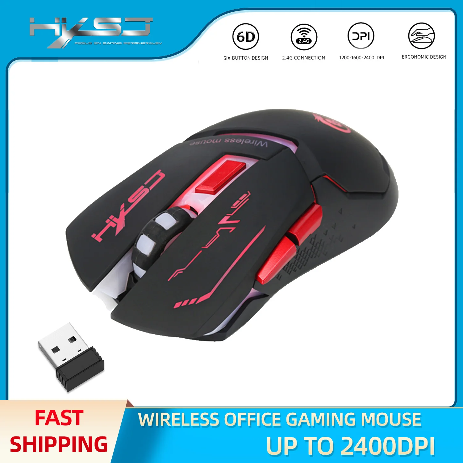 

HXSJ X30 New USB Charging Colorful Luminescence Gaming Gamer Mouse 2400DPI Removable Computer PC Gaming Mouse