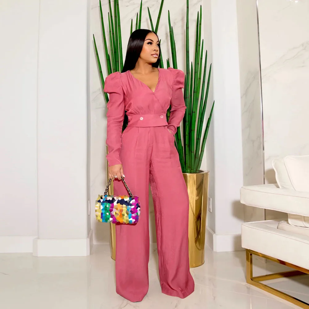 

Новинка 2021, повседневный женский комбинезон, желтый, модный, темпераментный, западный стиль, Африканский, Пышный рукав, v-образный вырез, одн...