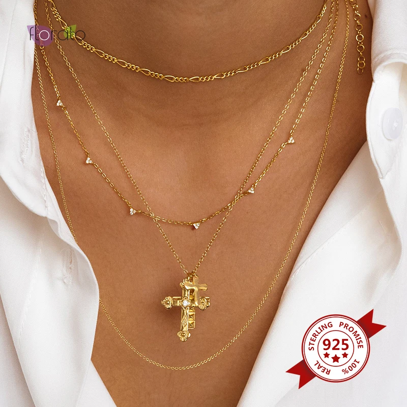 Minimalism Three Cross Pendant 925 Sterling Silver Charm Long Chain Necklace Fashion Fine For Women Jewelry Birthday Gift A30 | Украшения и