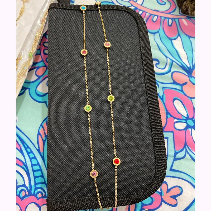 Ожерелья LUXUSTEEL с кулоном из белой/цветной круглой фианиты длинные ожерелья 57 см + 5