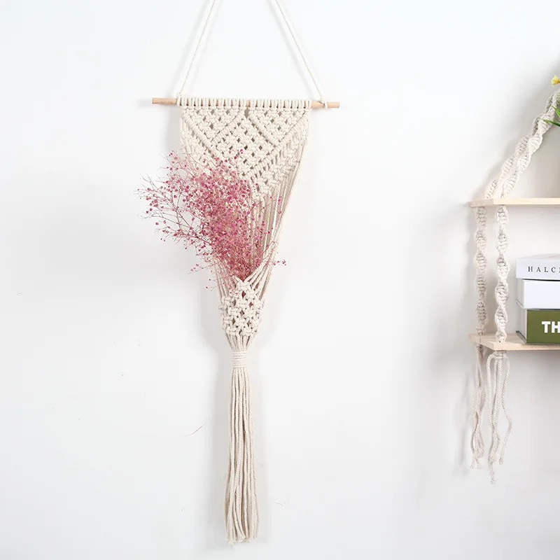 

Cotton Rope Handwoven Nordic Macrame Tapestry Basket Wall Hanging Net Decoration Boho Flower Pot Basket Dried Flower Holder Bag