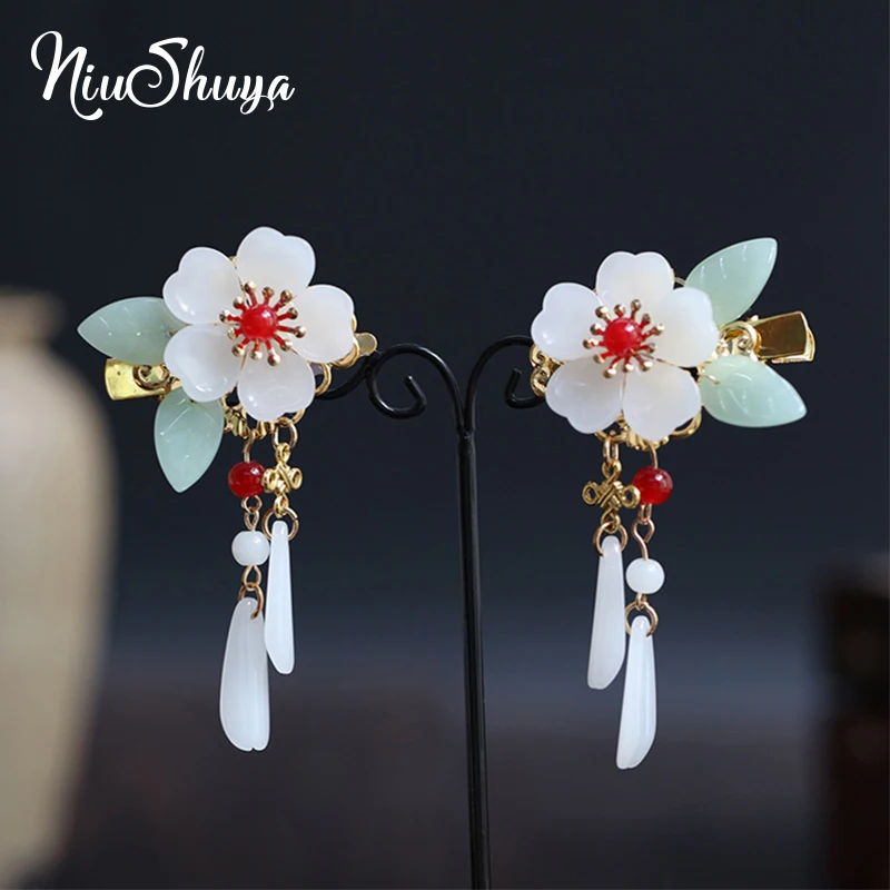 NiuShuya Retro Chinese Hanfu Hairpins Waterdrop Tassel Hairclip Flowers Headpiece Kids Girls Hair Jewelry Accessories | Украшения и