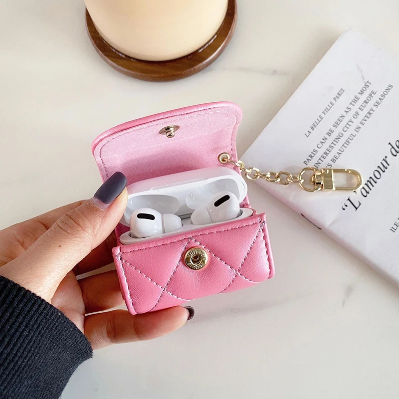 

Cute for Girls for Airpods Cover for Airpods Pro 2/1 Case Luxury Leather Earpod Keychain Girly Leather Handbag Wrapped Ear Case