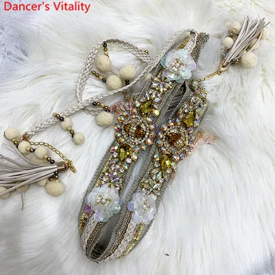 Only Belt as Photo Для женщин танец живота модные, ручной работы, стразы пояс-шнур в комплекте пояс утяжка восточные Индийские танцы Производительность аксессуар - Цвет: Only Belt as Photo