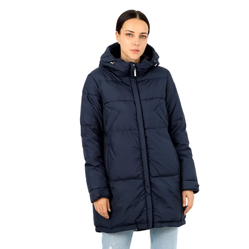 Women Down Jacket Warm Female Cotton Quilted Coat Office Outwear Windproof Hooded Canada Fluff Clothes Parka New  17-551