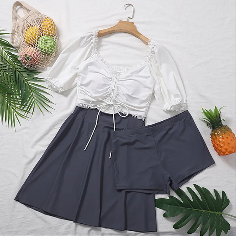 

STAERK 2022 Женская консервативная Внутренняя юбка Скрытая живот толстый свободный купальник с короткими рукавами