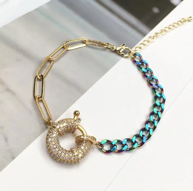 

Hip-hop ins colorful Cuban bracelet men and women trendy personality cold wind slightly diamond pendant bracelet