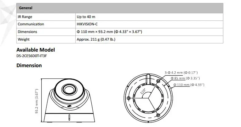 Оригинальная международная версия Hikvision 2mp HD 1080p EXIR поворачивающаяся камера DS-2CE56D0T-IT3F день/ночь Открытый TVI/AHD/CVI/CVBS