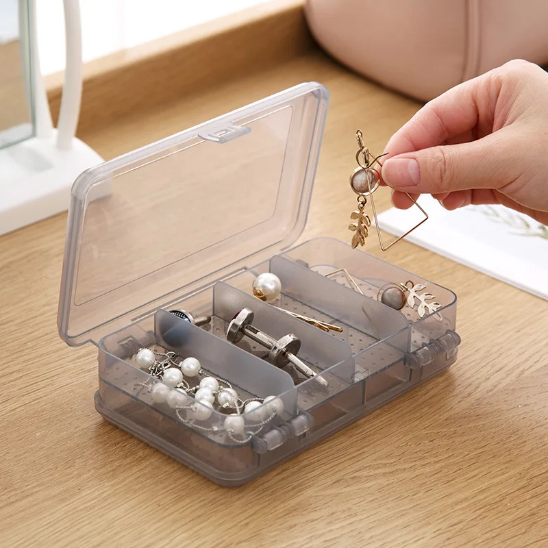 Simple Double Layer 10 Plaids Jewelry Storage Box with Cover Plastic Transparent Thicken Hangable Small |