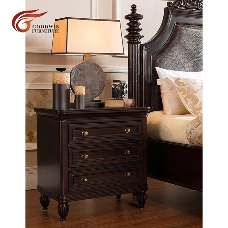 Night Stand Ashley наборы фурнитуры для спальни Роскошная красное дерево резная деревянная кровать и ночной стенд и комод WA391 - Цвет: Night Stand