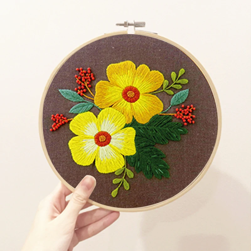 

Embroidery Flowers Materials Package DIY Embroidery Kit For Beginners Bamboo Hoop Handmade Cross Stitch Sewing Supplies broderie