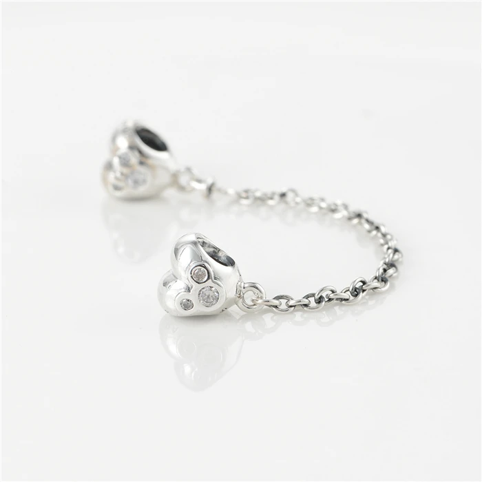2015 New fine jewelry charms 925 Sterling Silver Heart of Mickey Safety Chain charm fit brand beads bracelets DIY SF540 | Украшения и