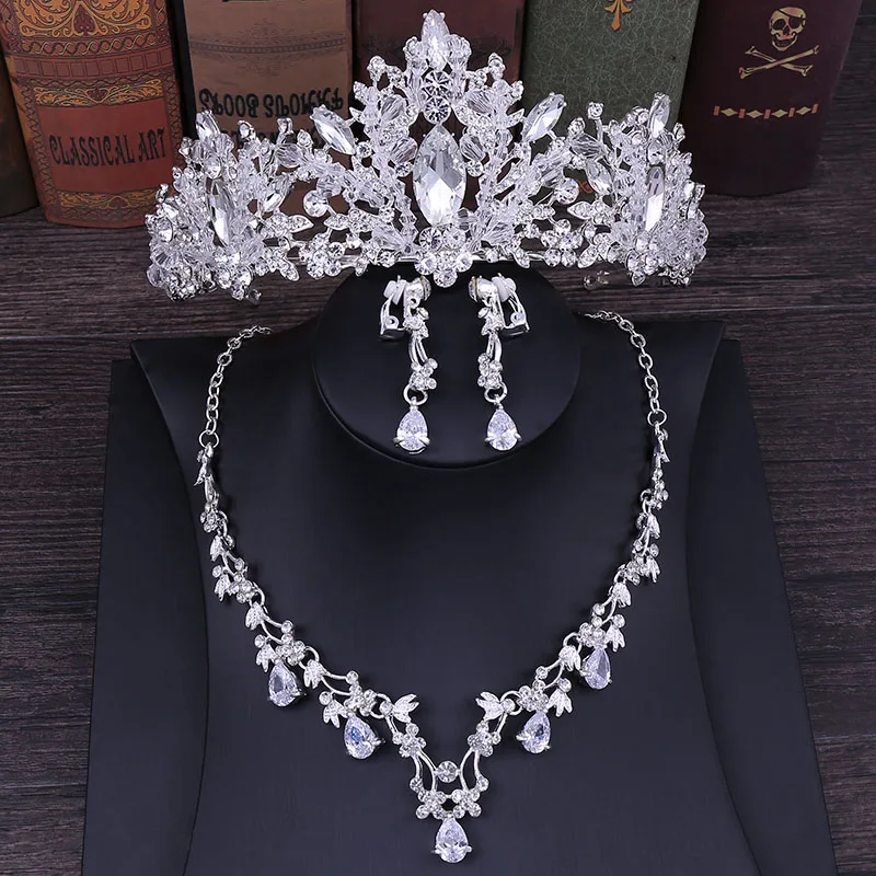 Свадебные жемчужные короны тиара цветок Стразы Кристалл ожерелье и серьги