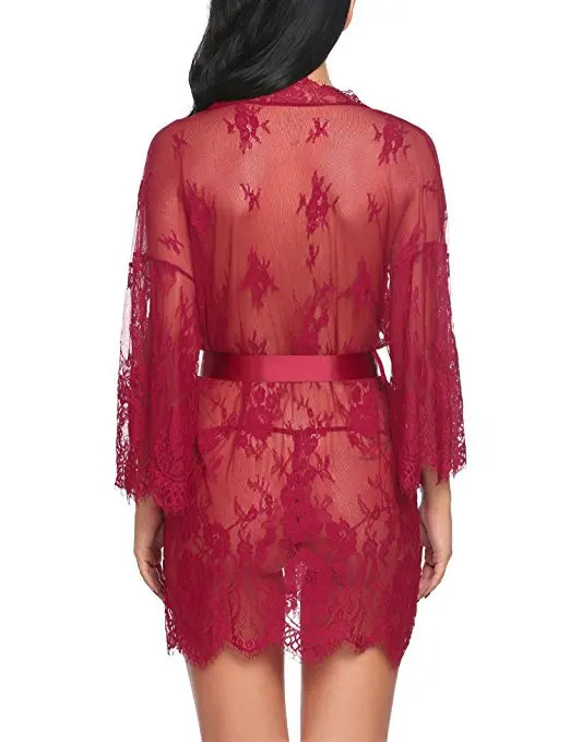 

Perspective Eyelash Lace Ladies Pajamas Summer Sexy Lace-up Sleeve Pajamas Women Lace Hollow Oversized Nightdress