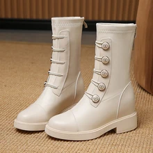 Novas botas femininas primavera e inverno sapatos de design de moda sapatos plataforma botas de couro botão tornozelo botas casuais martin botas (4)