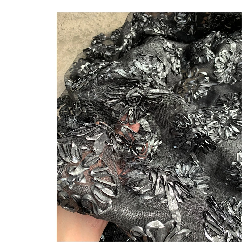 

Summer black three-dimensional laser embroidered fabric reconstruction special heavy industry designer organza fabric