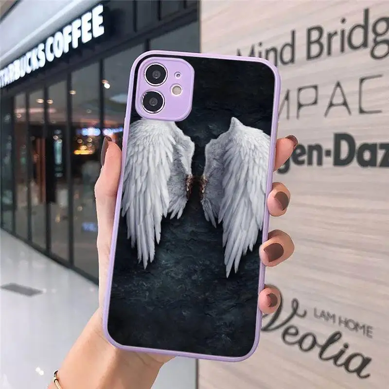 

Angelin white Phone Case For iPhone 12 11 Mini Pro XR XS Max 7 8 Plus X Matte transparent Purple Back Cover