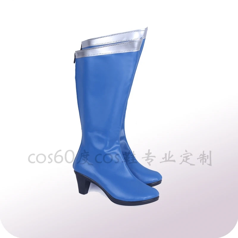 

Anime Sailor Moon Cosplay Shoes Knee Length PU Leather Sailor Mercury Cosplay Boots High Heels Zipper-up Girls Halloween Shoes