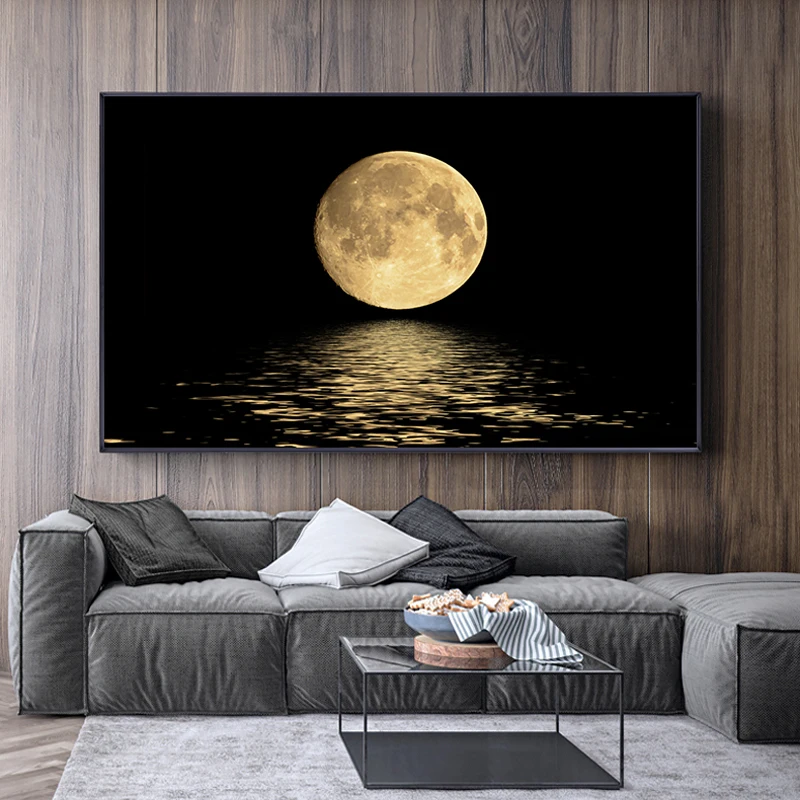 Черная белая луна холст картины Современная Стена искусство абстрактные