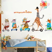 cartoon animal family giraffe lion fox biking wall stickers for kids room wall decoration bedroom childrens bedside wallpaper