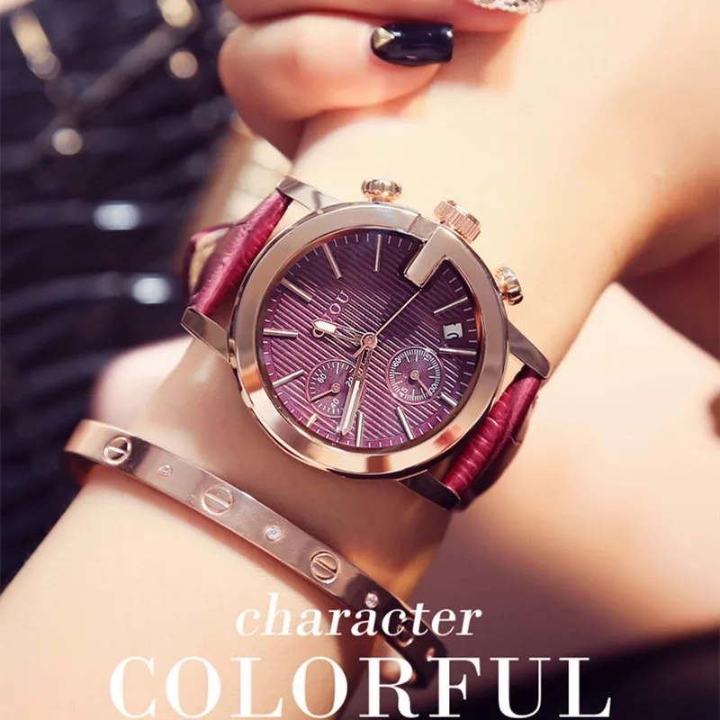 

Big Neutral Women Sports Watches Leather Strap Wrist watch Calendar Leisure Watches Water Resistant Quartz Workable Analog Clock