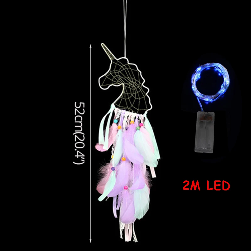 2m LED catcher-C WEIGAO Единорог Висячие поделки реквизит Unicornio день рождения Опора DIY перьевая Ткань Ремесло на стену висячие украшения принадлежности для рождения детей - Цвет: 2m LED catcher-C
