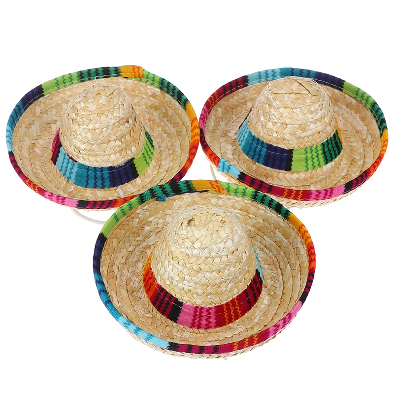

1PC Pet Dogs Straw Hat Sombrero Cat Sun Hat Beach Party Straw Hats Dogs Hat mini