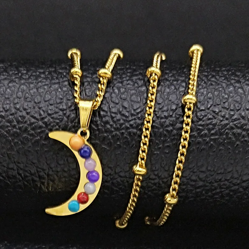 Чакры из натурального камня ожерелья нержавеющей стали луна чо ku Рей амулет для