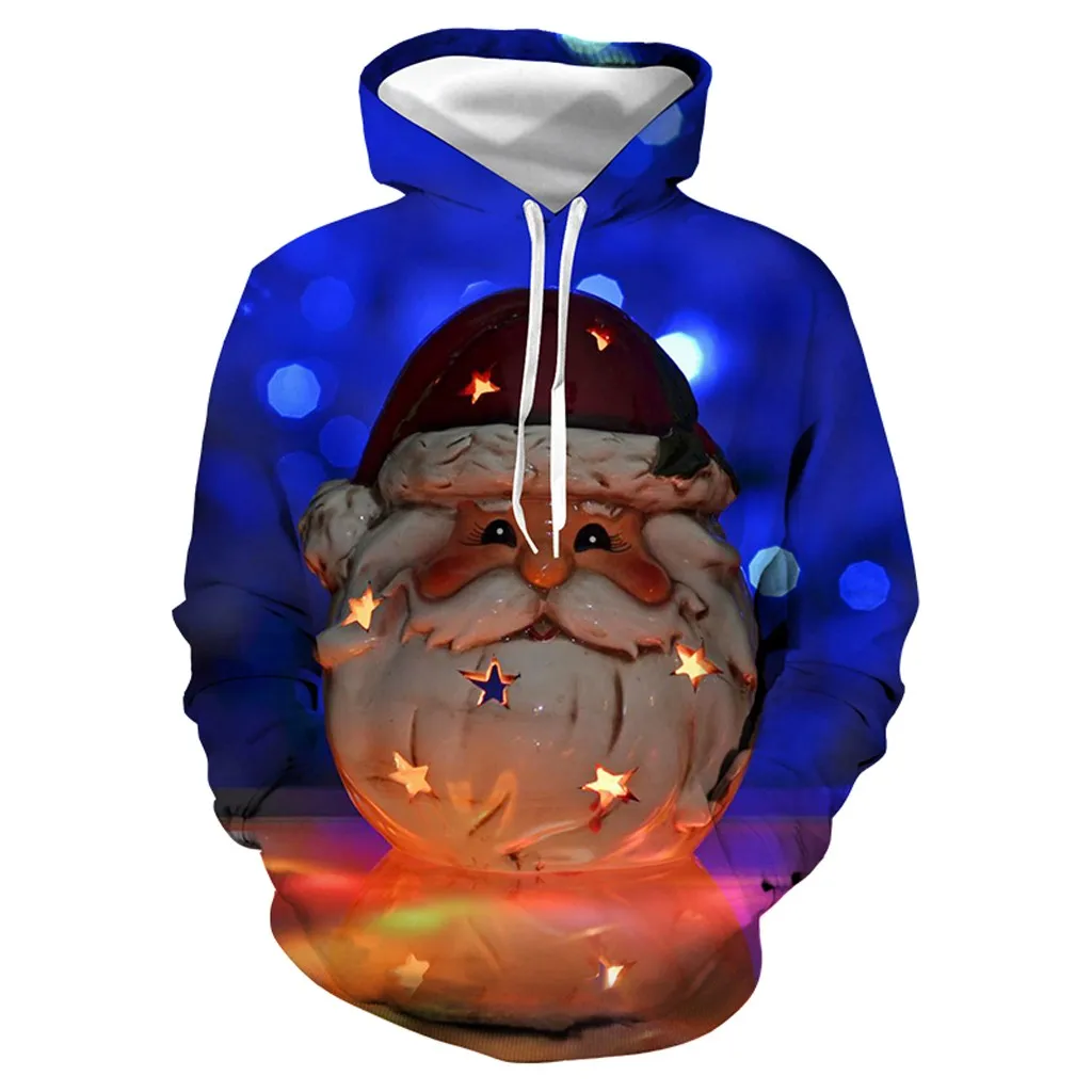 STYLE 2 Feitong/мужские Рождественские толстовки с капюшоном; толстовка; сезон осень-зима; повседневная одежда с 3D принтом Санта-Клауса; забавные толстовки с длинными рукавами; топы - Цвет: STYLE 2